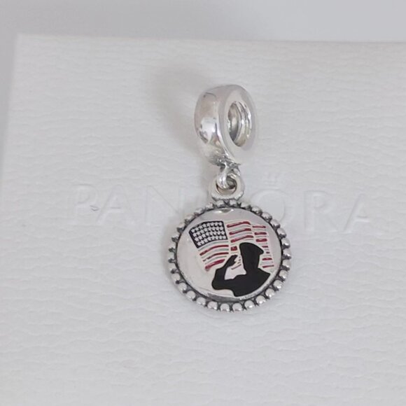 Pandora American Flag and Soldier Police Dangle Charm Exclusive Pendant with box - Picture 8 of 10
